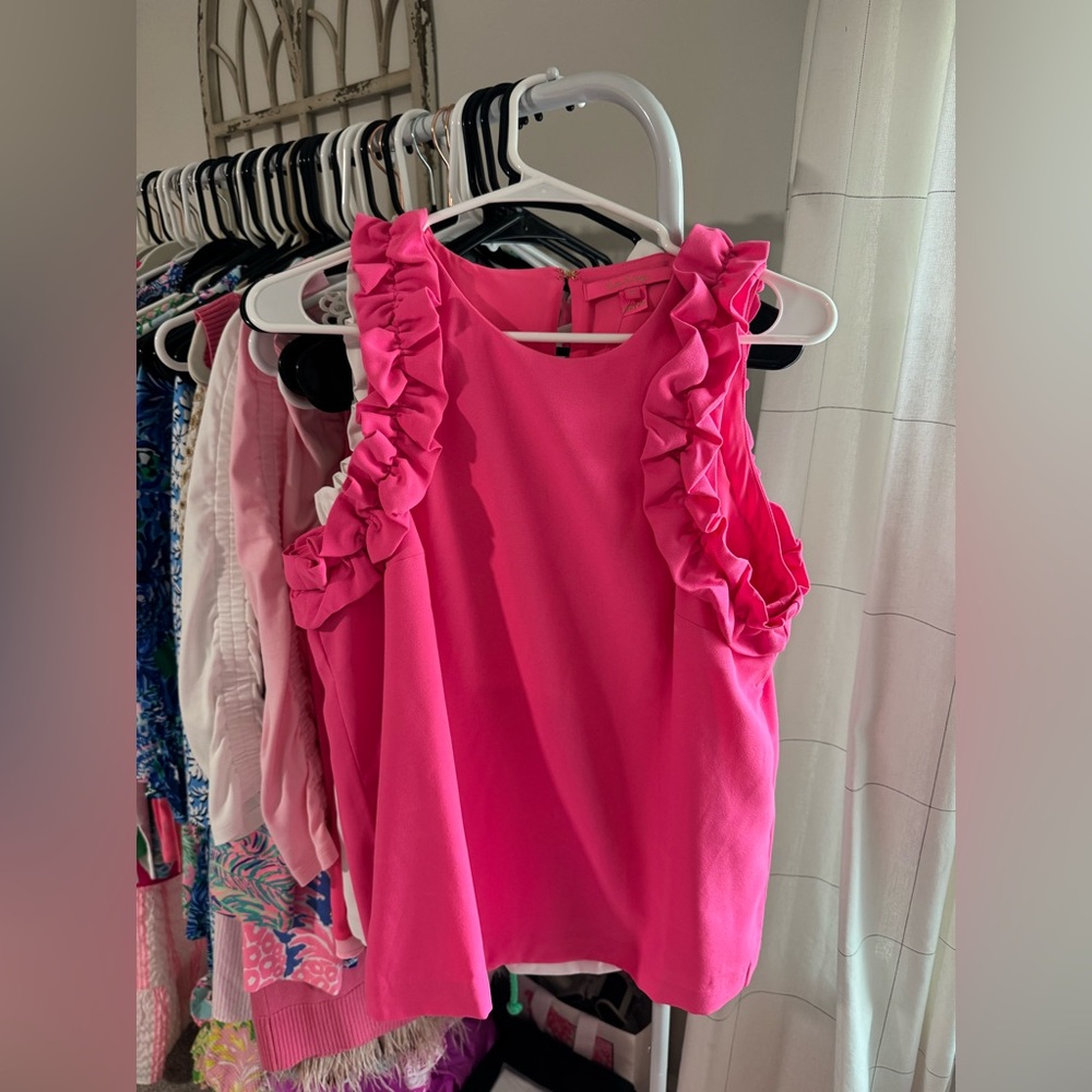Lilly Pulitzer Vibrant Pink Ruffle Blouse